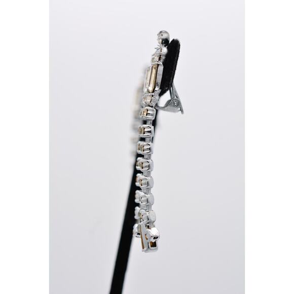 Vintage Crystal Clip On Earrings Baguette Rhinestone Dangle Fringe Shiny Bin7 - Picture 11 of 12